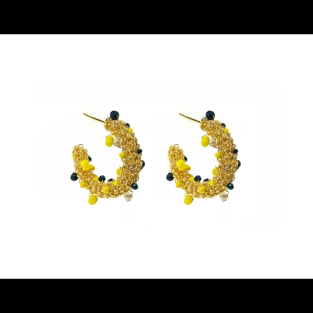 Small Hand Made Gold Crochet Beaded Hoops - Picture 3 of 11